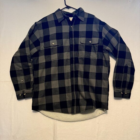 Redhead Mens L Black Plaid Flannel Sherpa Lined Button Down Long Sleeve Jacket - Picture 1 of 11